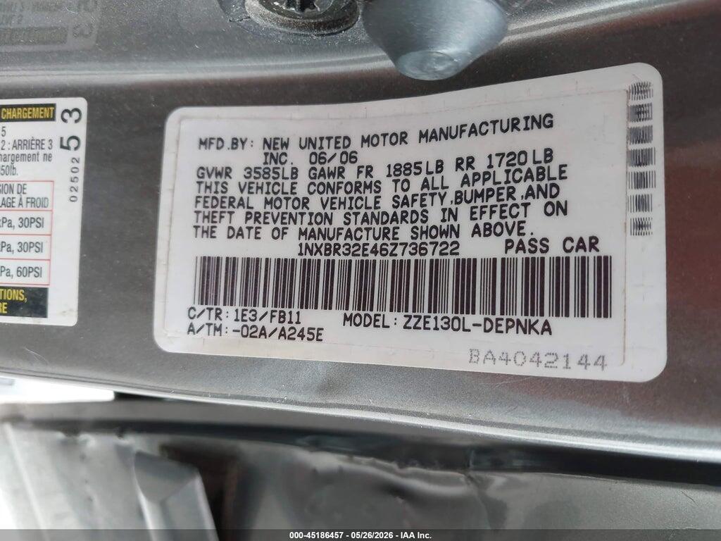 1NXBR32E46Z736722 2006 TOYOTA COROLLA photo no. 9