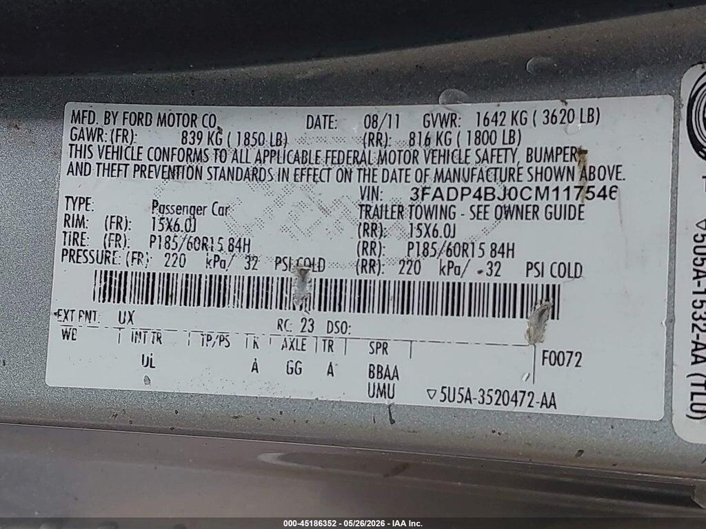 3FADP4BJ0CM117546 2012 FORD FIESTA photo no. 9