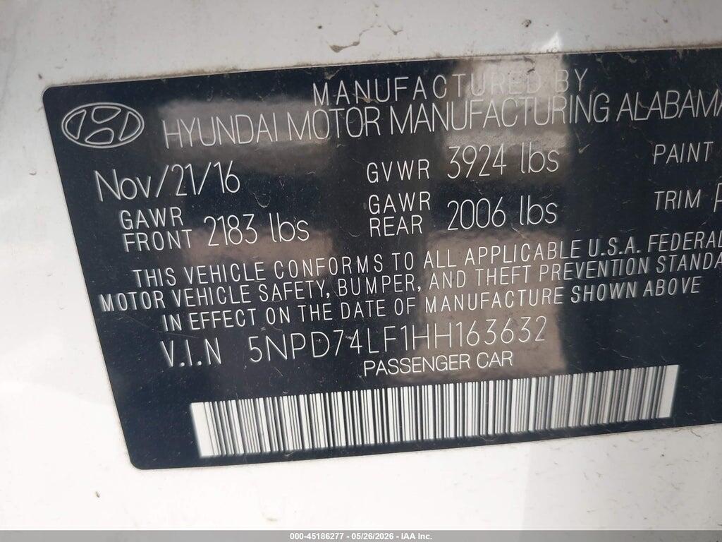 5NPD74LF1HH163632 2017 HYUNDAI ELANTRA photo no. 9