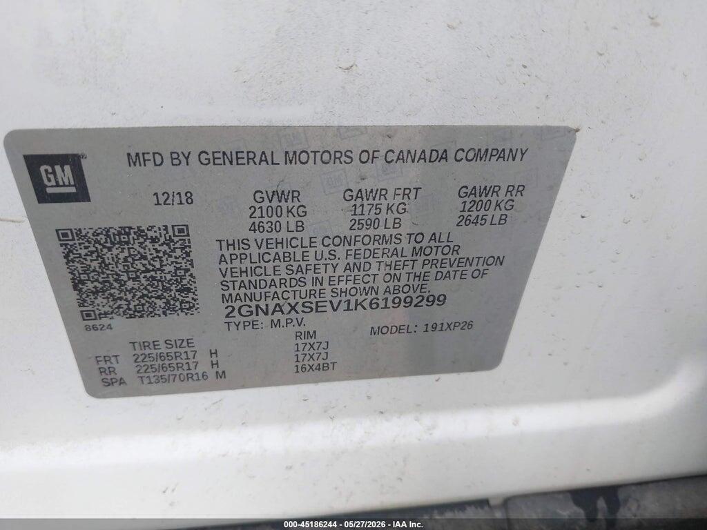 2GNAXSEV1K6199299 2019 CHEVROLET EQUINOX photo no. 9