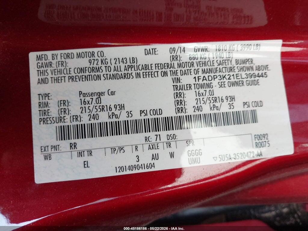 1FADP3K21EL399445 2014 FORD FOCUS photo no. 9