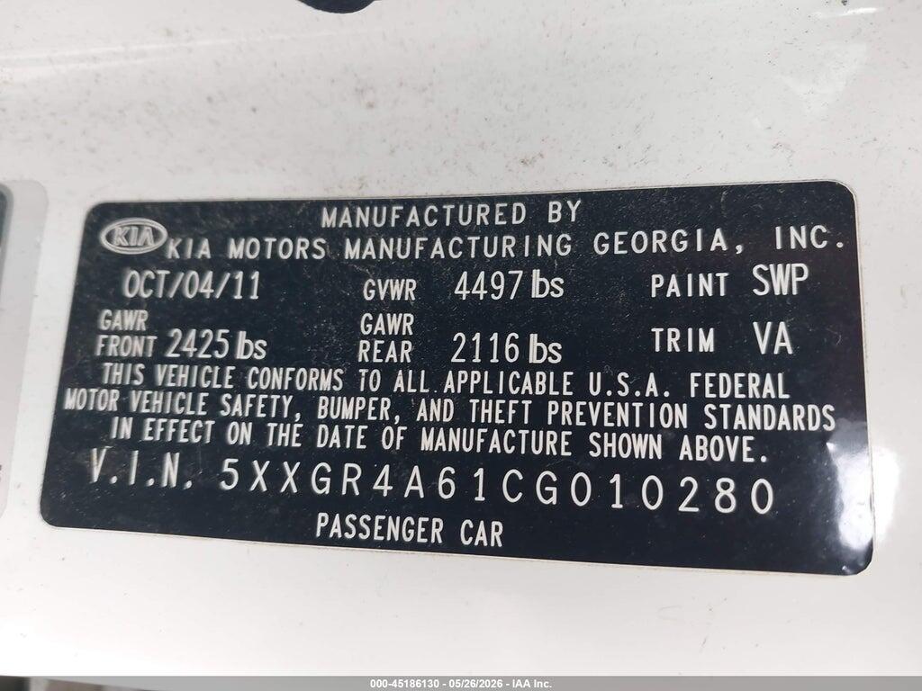 5XXGR4A61CG010280 2012 KIA OPTIMA photo no. 9