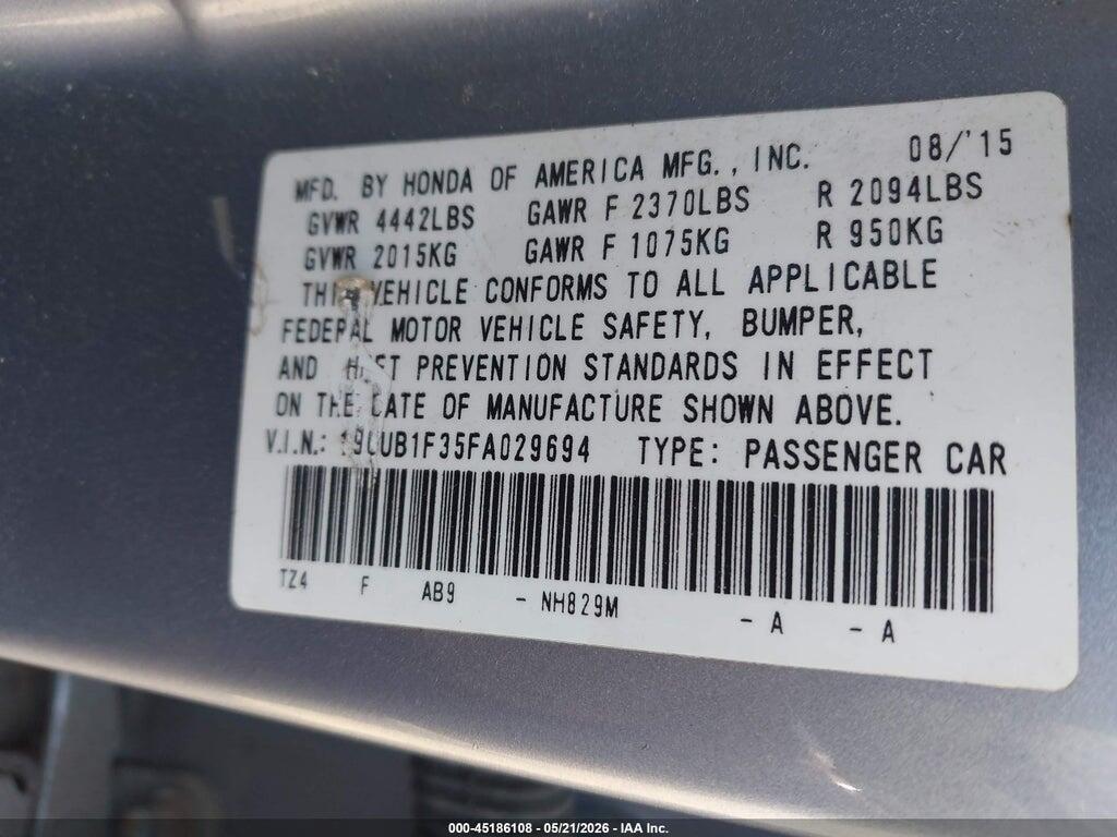 19UUB1F35FA029694 2015 ACURA TLX photo no. 9