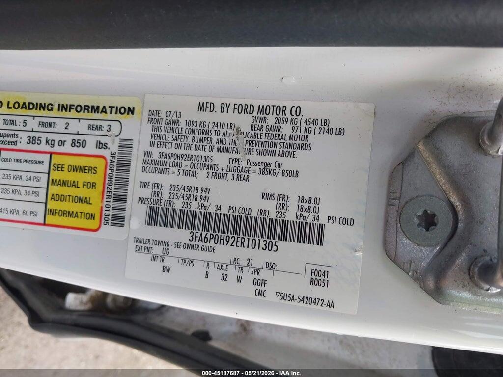 3FA6P0H92ER101305 2014 FORD FUSION photo no. 9