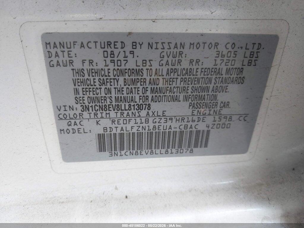3N1CN8EV8LL813078 2020 NISSAN VERSA photo no. 9