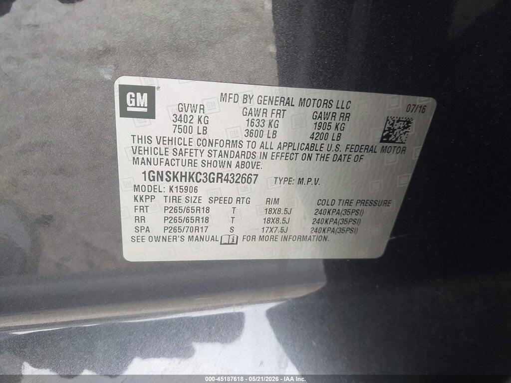 1GNSKHKC3GR432667 2016 CHEVROLET SUBURBAN photo no. 9