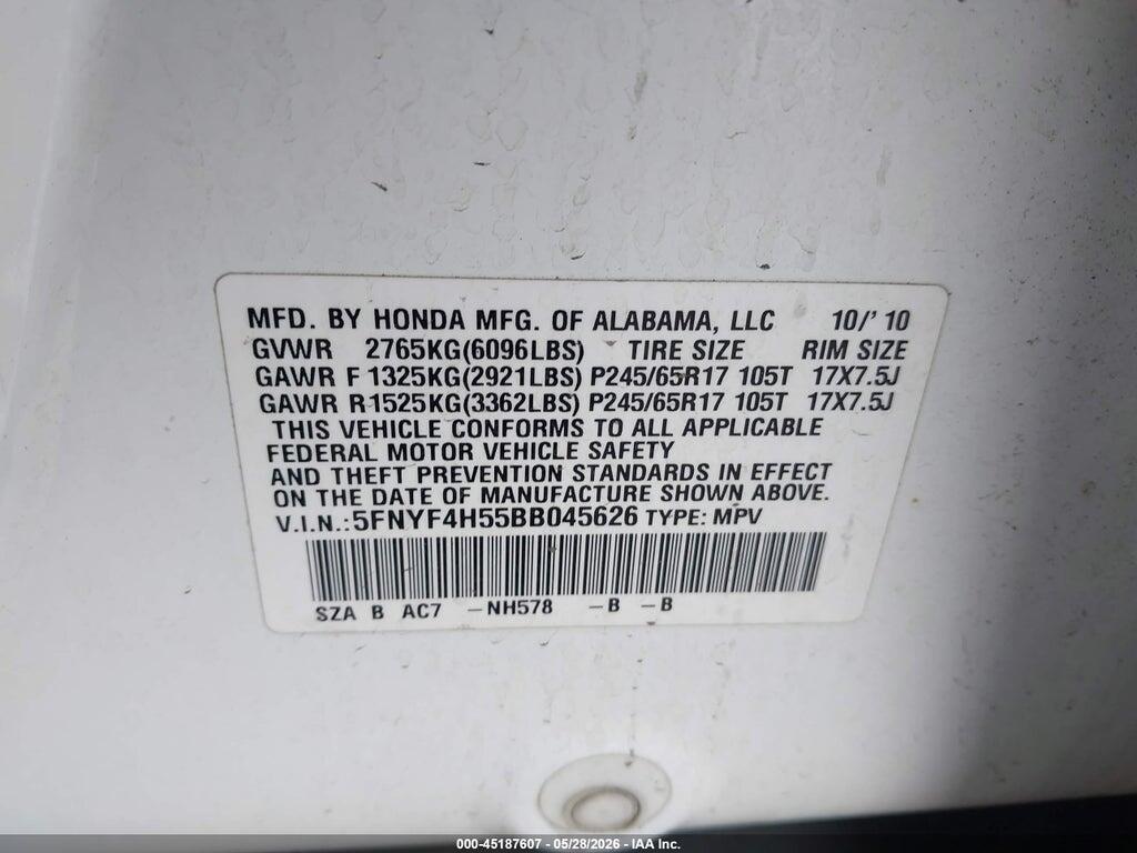 5FNYF4H55BB045626 2011 HONDA PILOT photo no. 9