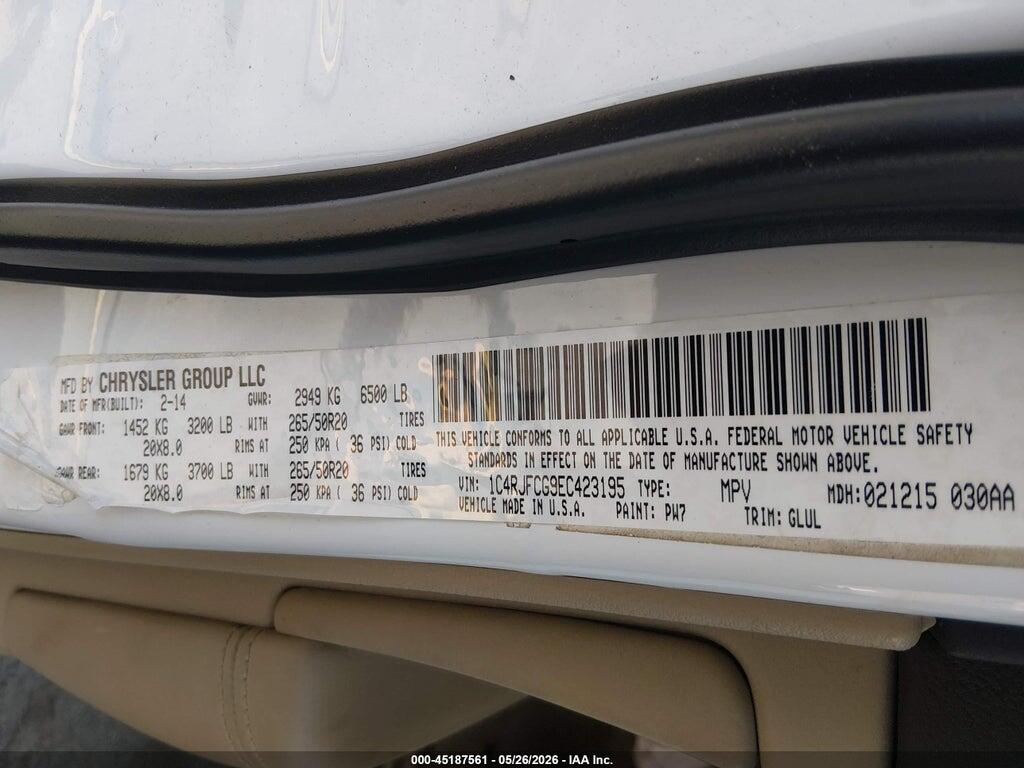 1C4RJFCG9EC423195 2014 JEEP GRAND CHEROKEE photo no. 9
