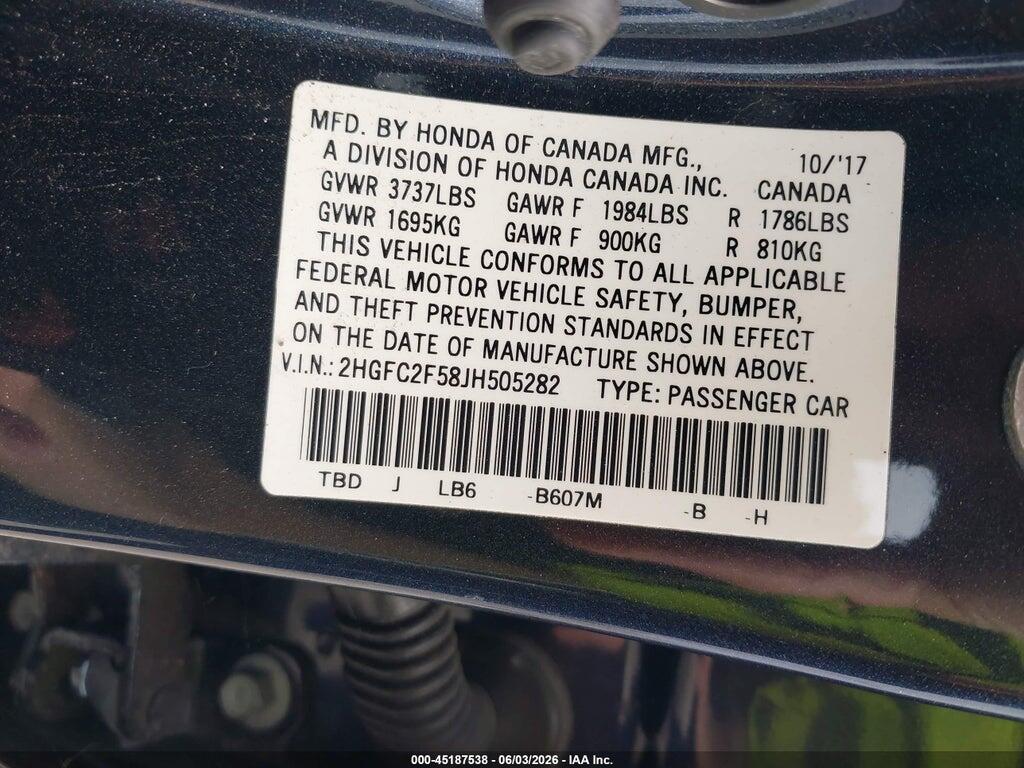 2HGFC2F58JH505282 2018 HONDA CIVIC photo no. 9