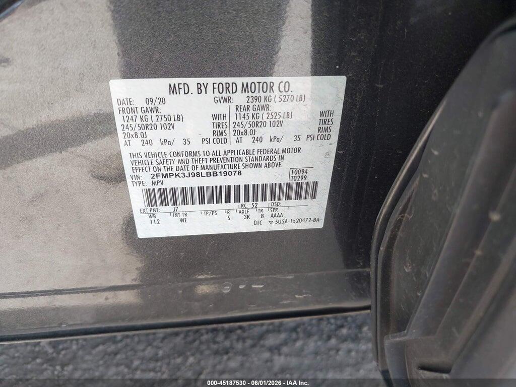 2FMPK3J98LBB19078 2020 FORD EDGE photo no. 9