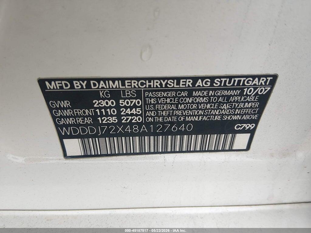 WDDDJ72X48A127640 2008 MERCEDES-BENZ CLS 550 photo no. 9