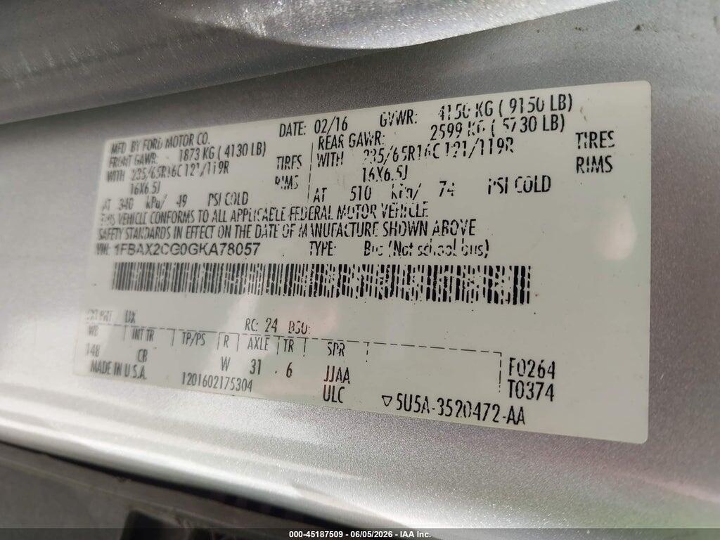 1FBAX2CG0GKA78057 2016 FORD TRANSIT-350 photo no. 9