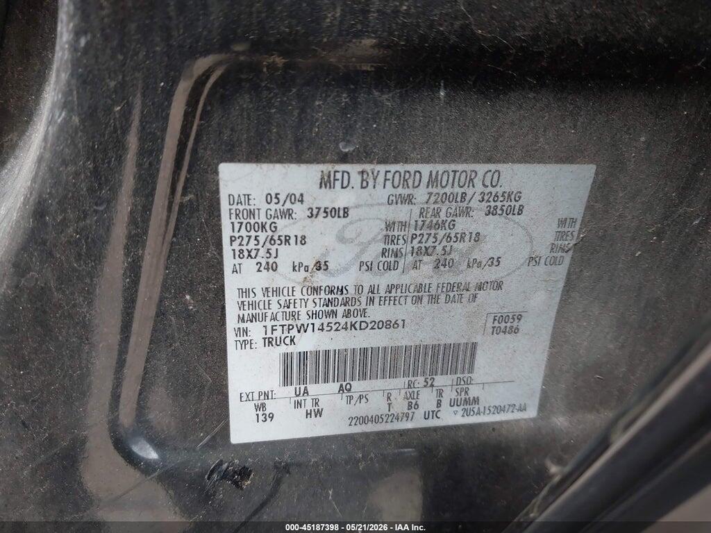 1FTPW14524KD20861 2004 FORD F-150 photo no. 9