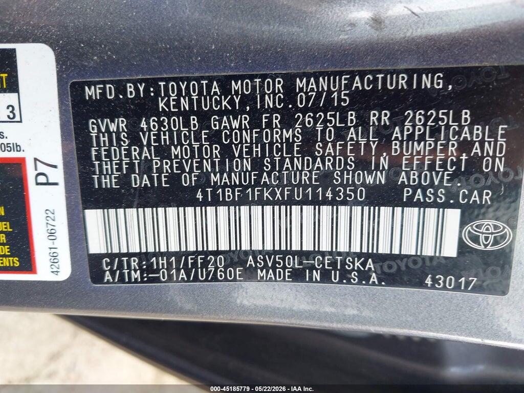 4T1BF1FKXFU114350 2015 TOYOTA CAMRY photo no. 9