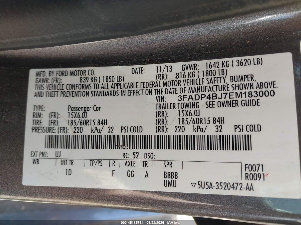 3FADP4BJ7EM183000 2014 FORD FIESTA photo no. 9