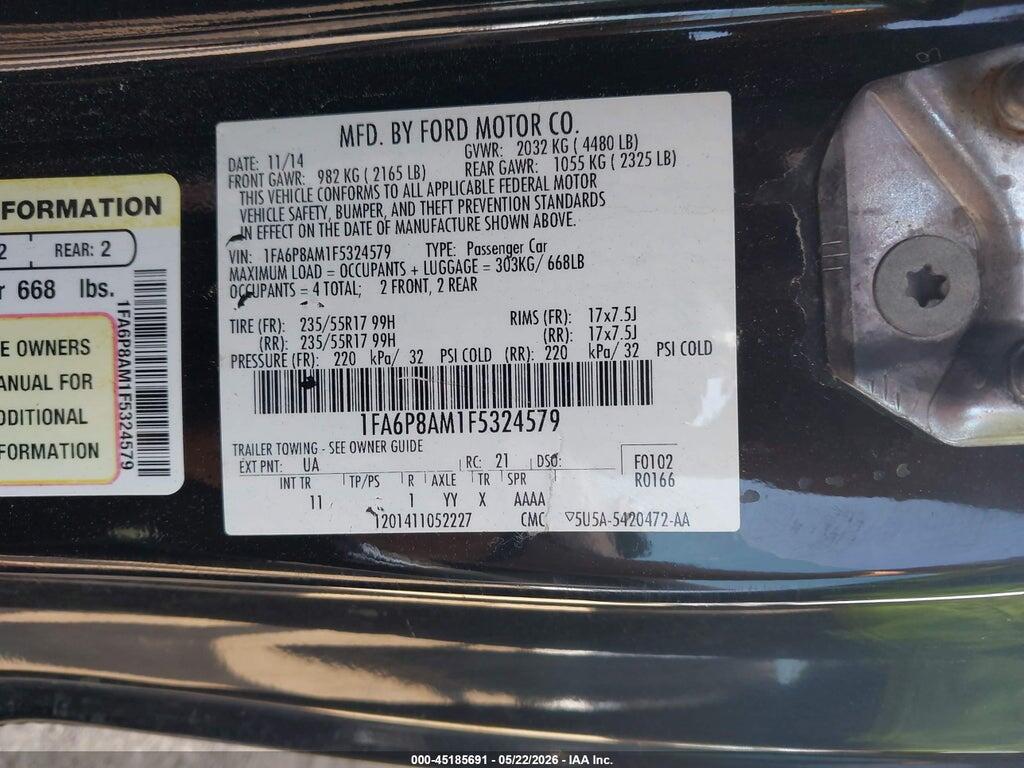 1FA6P8AM1F5324579 2015 FORD MUSTANG photo no. 9