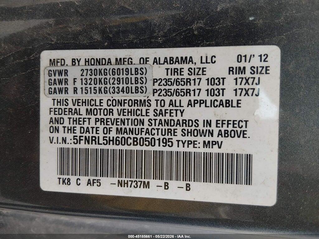 5FNRL5H60CB050195 2012 HONDA ODYSSEY photo no. 9