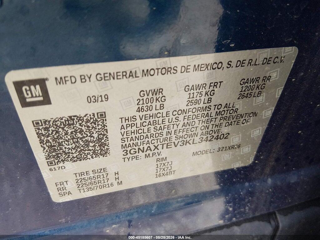3GNAXTEV3KL342402 2019 CHEVROLET EQUINOX photo no. 9