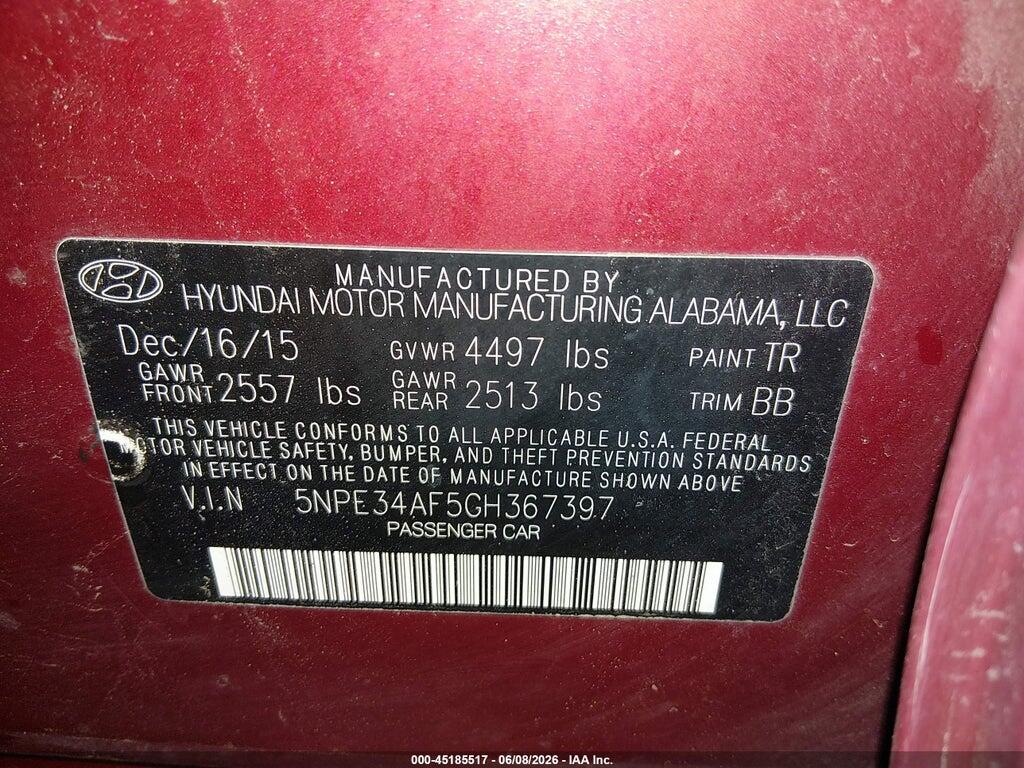 5NPE34AF5GH367397 2016 HYUNDAI SONATA photo no. 9