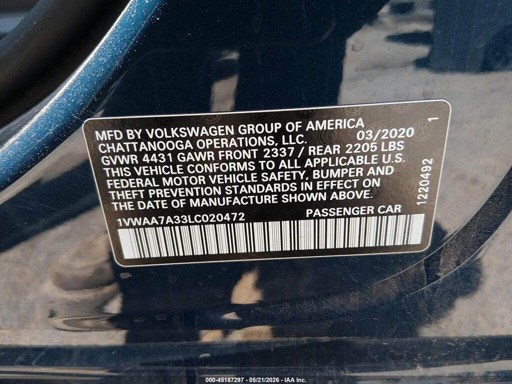 1VWAA7A33LC020472 2020 VOLKSWAGEN PASSAT photo no. 9