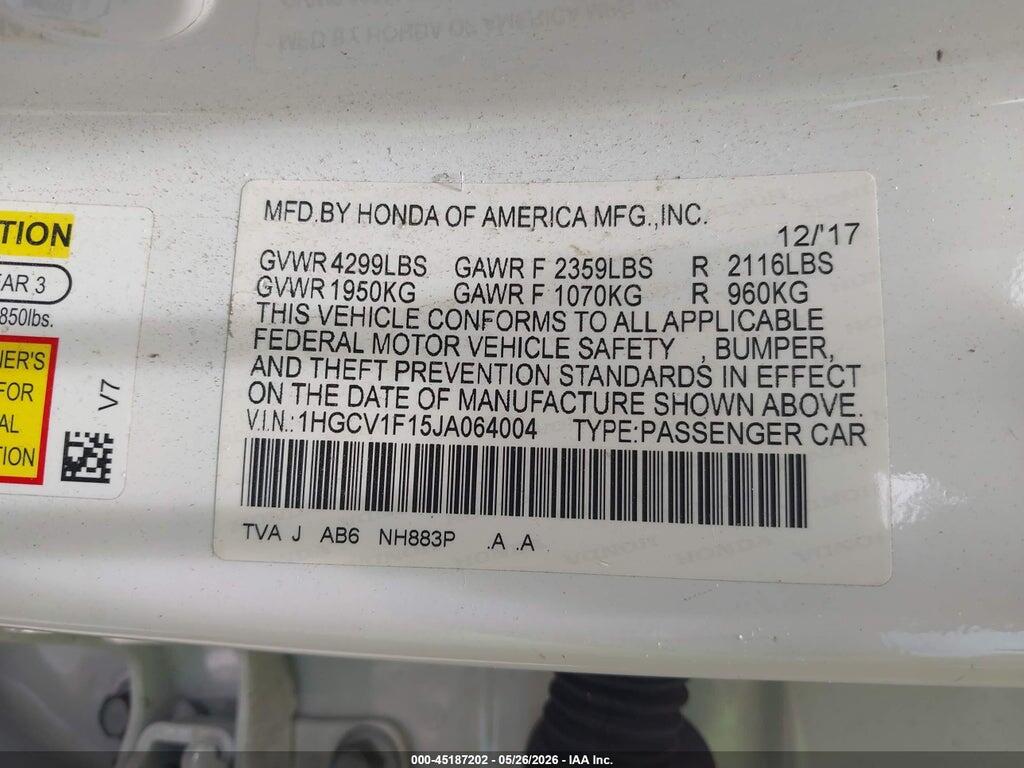 1HGCV1F15JA064004 2018 HONDA ACCORD photo no. 9