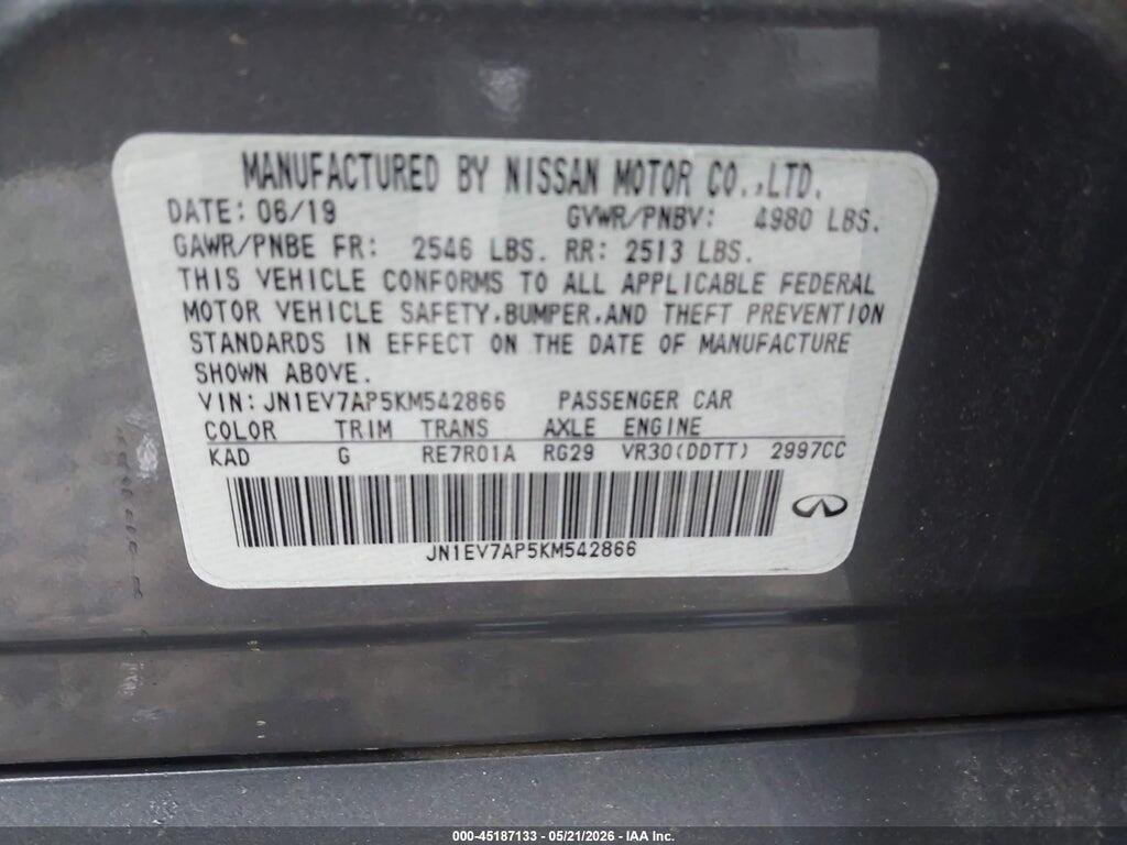 JN1EV7AP5KM542866 2019 INFINITI Q50 photo no. 9