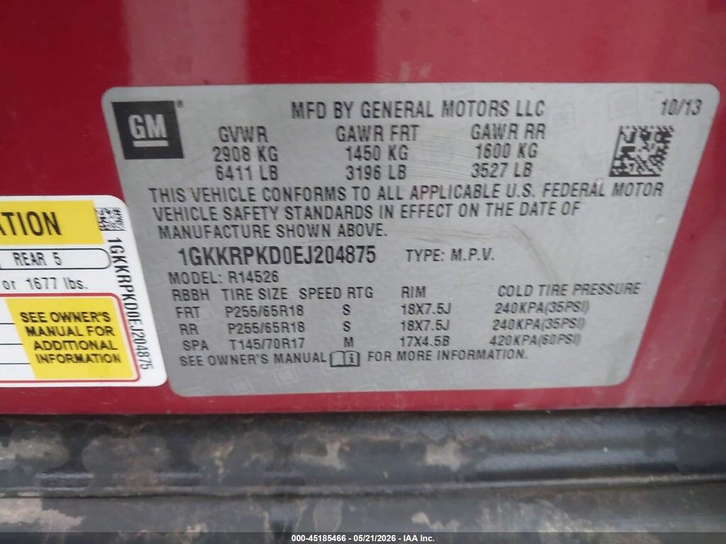 1GKKRPKD0EJ204875 2014 GMC ACADIA photo no. 9