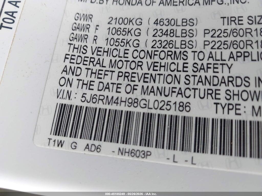 5J6RM4H98GL025186 2016 HONDA CR-V photo no. 9