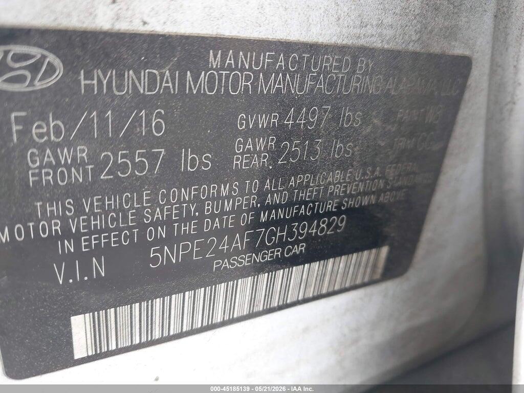5NPE24AF7GH394829 2016 HYUNDAI SONATA photo no. 9