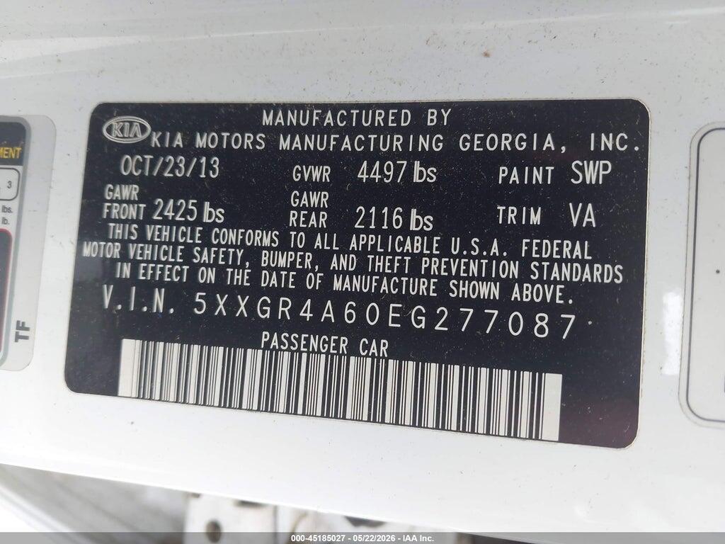 5XXGR4A60EG277087 2014 KIA OPTIMA photo no. 9
