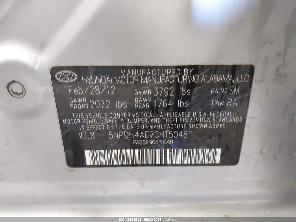 5NPDH4AE7CH150481 2012 HYUNDAI ELANTRA photo no. 9