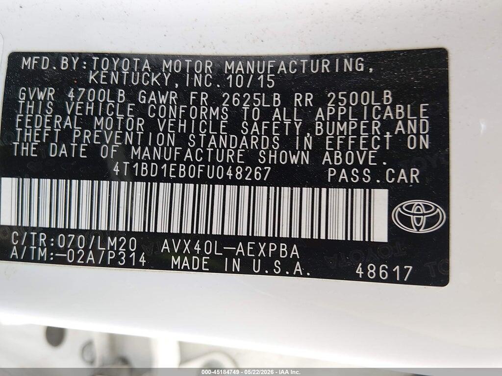 4T1BD1EB0FU048267 2015 TOYOTA AVALON HYBRID photo no. 9