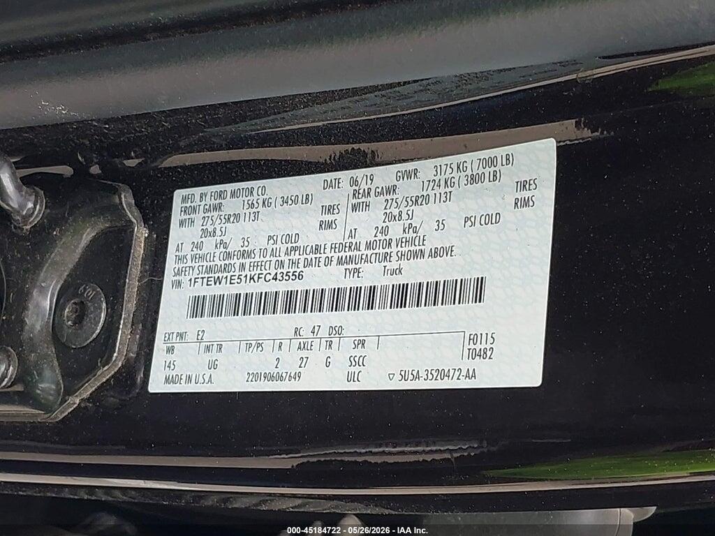 1FTEW1E51KFC43556 2019 FORD F-150 photo no. 9