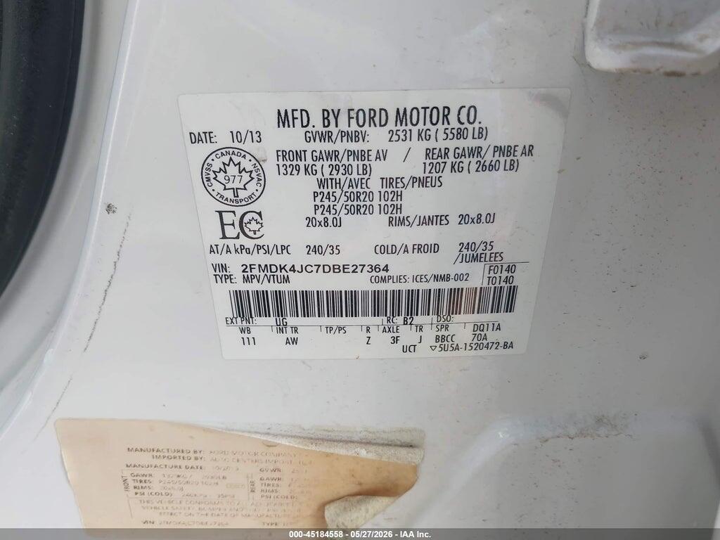 2FMDK4JC7DBE27364 2013 FORD EDGE photo no. 9