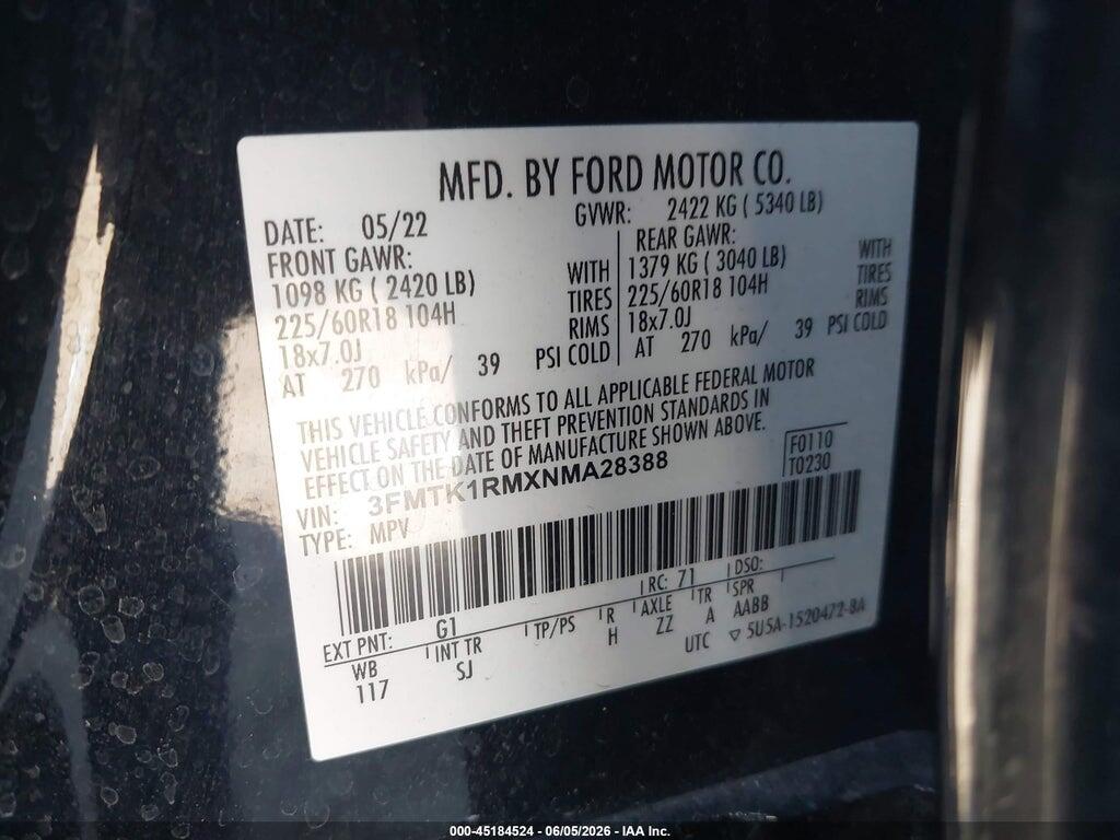 3FMTK1RMXNMA28388 2022 FORD MUSTANG MACH-E photo no. 9
