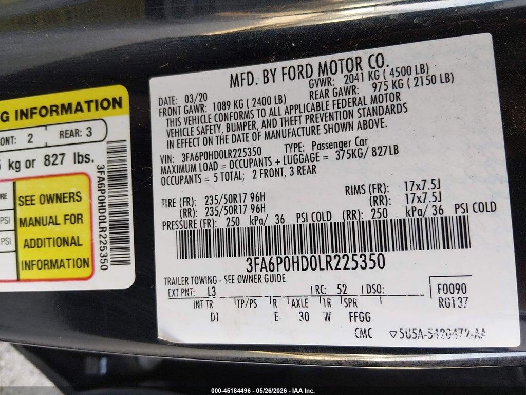 3FA6P0HD0LR225350 2020 FORD FUSION photo no. 9