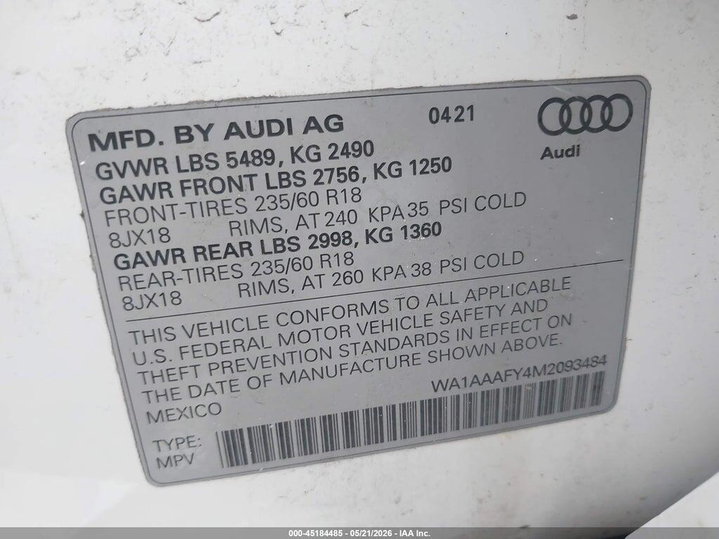 WA1AAAFY4M2093484 2021 AUDI Q5 photo no. 9