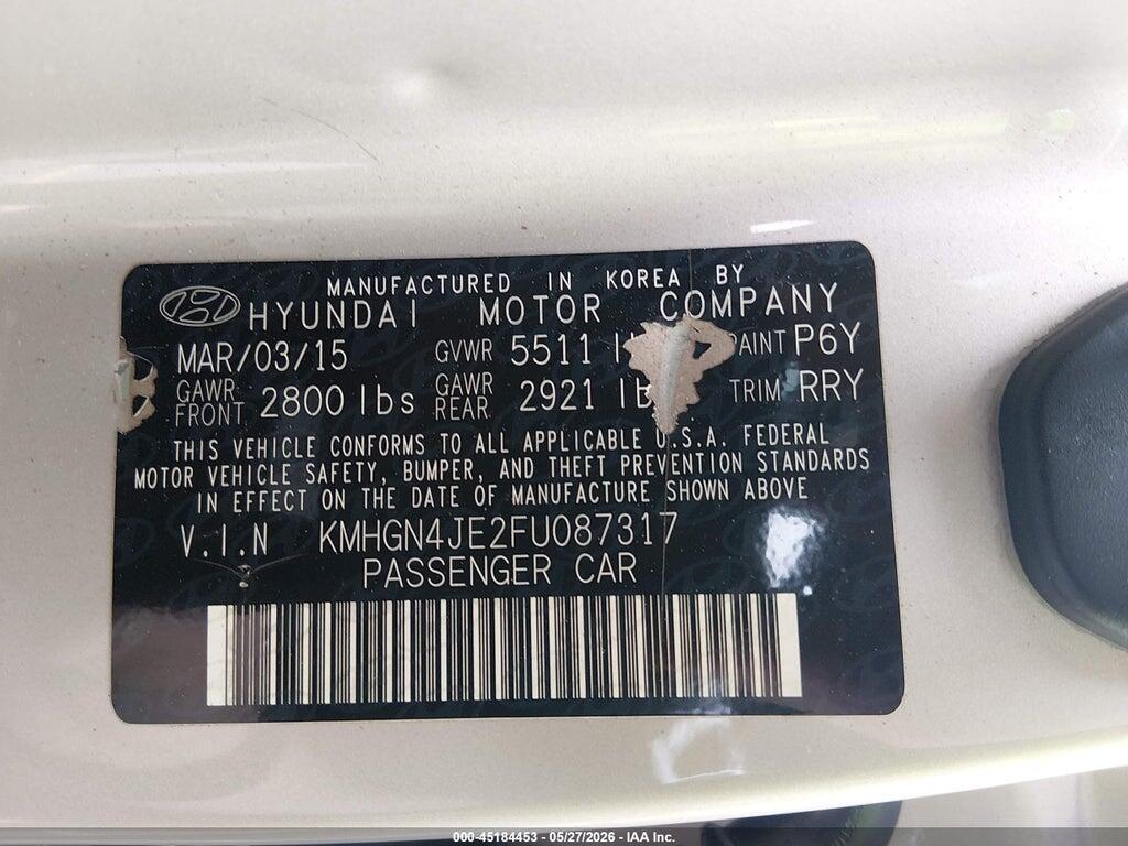 KMHGN4JE2FU087317 2015 HYUNDAI GENESIS photo no. 9