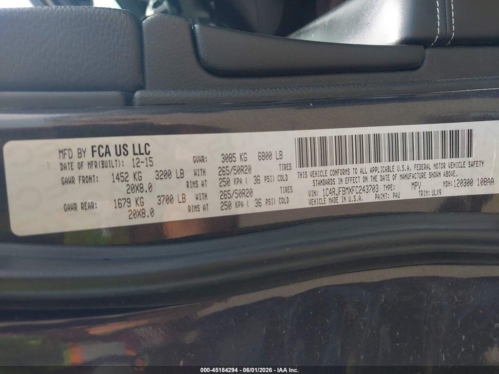 1C4RJFBMXFC243703 2015 JEEP GRAND CHEROKEE photo no. 9