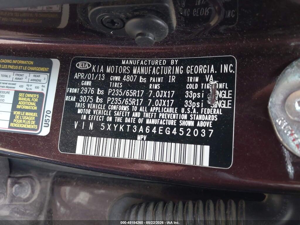 5XYKT3A64EG452037 2014 KIA SORENTO photo no. 9