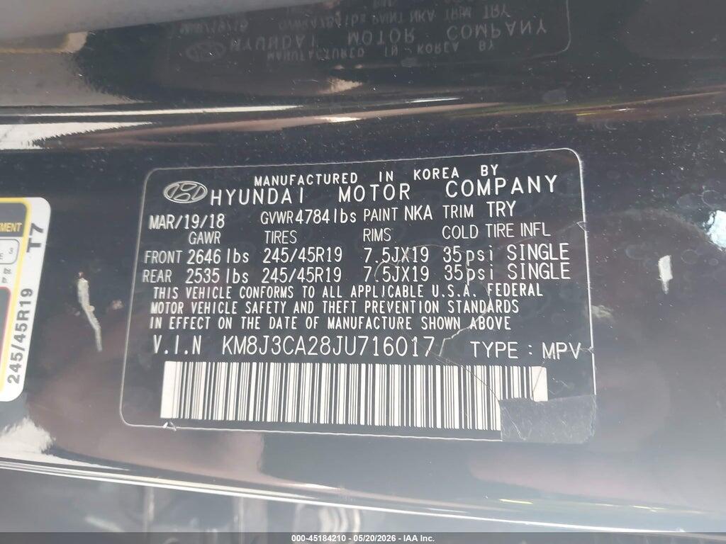 KM8J3CA28JU716017 2018 HYUNDAI TUCSON photo no. 9