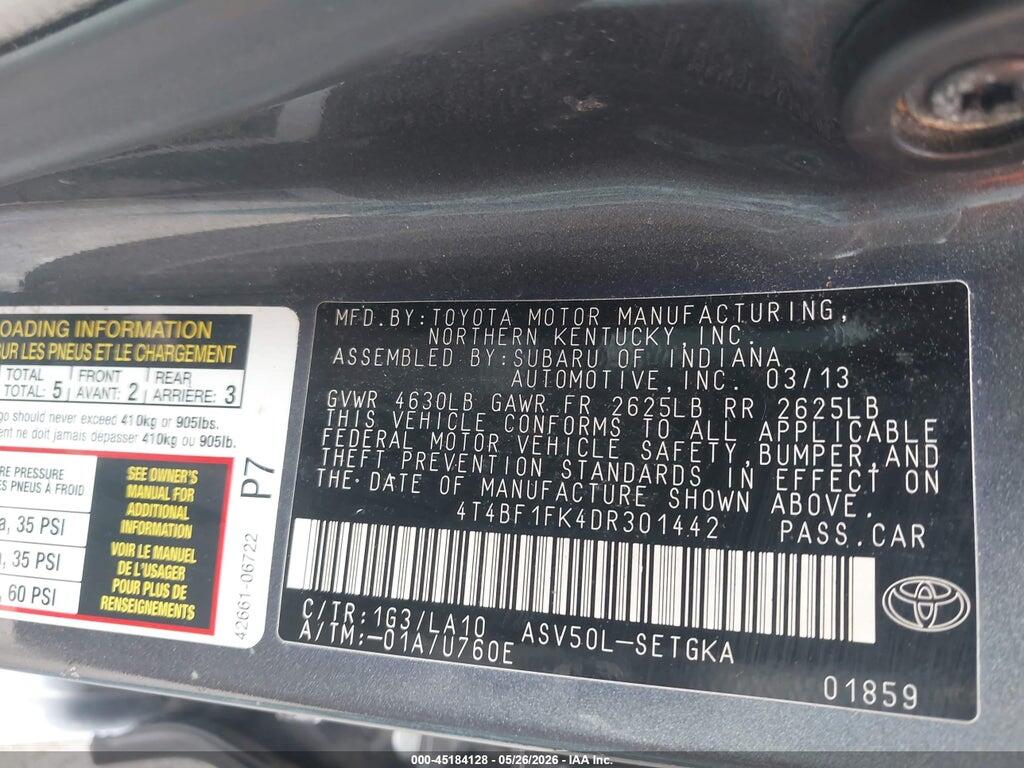 4T4BF1FK4DR301442 2013 TOYOTA CAMRY photo no. 9