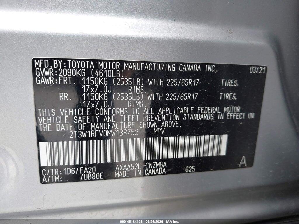 2T3W1RFV0MW138752 2021 TOYOTA RAV4 photo no. 9