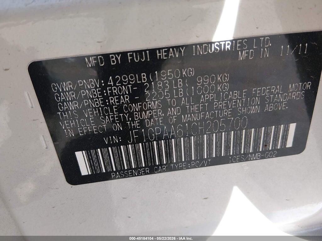 JF1GPAA61CH205700 2012 SUBARU IMPREZA photo no. 9