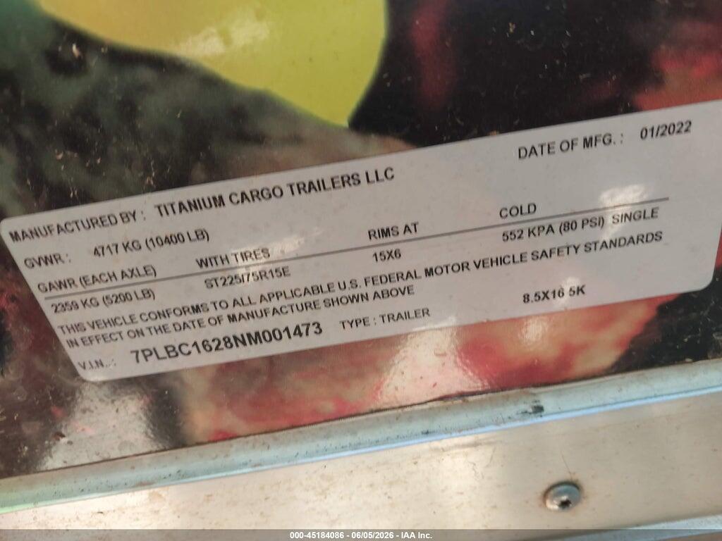 7PLBC1628NM001473 2022 TITANIUM 16' CATERING TRAILER photo no. 9