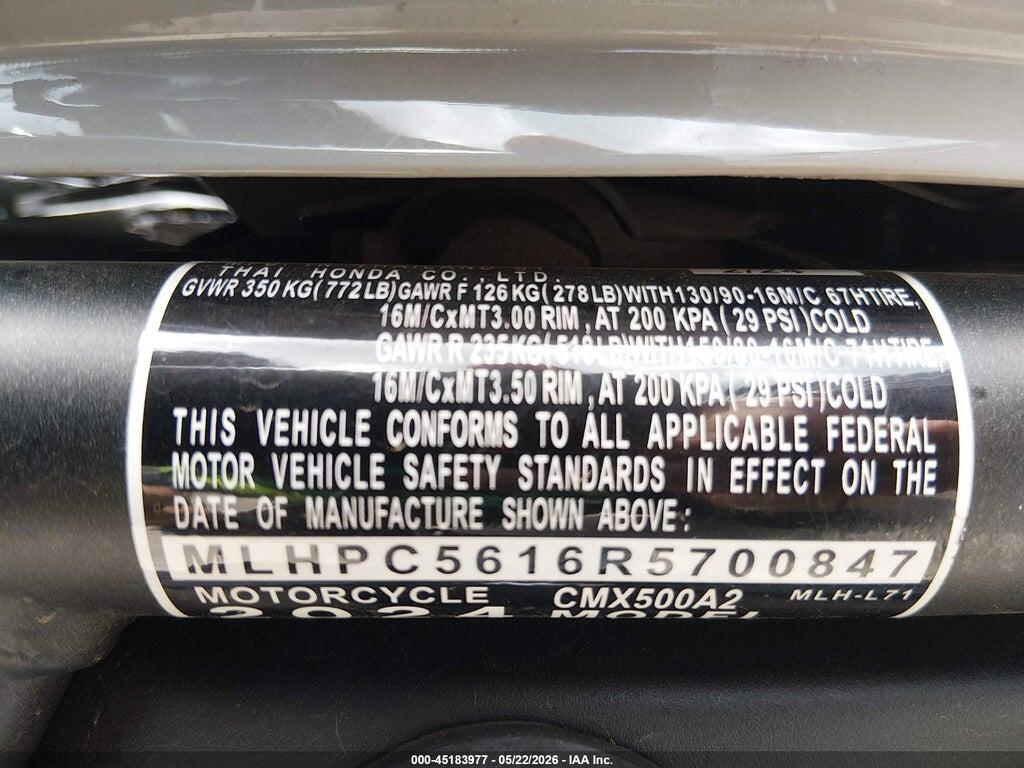 MLHPC5616R5700847 2024 HONDA CMX500 photo no. 10