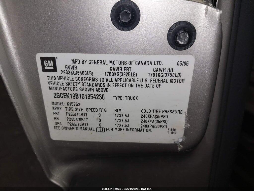2GCEK19B151354230 2005 CHEVROLET SILVERADO 1500 photo no. 9