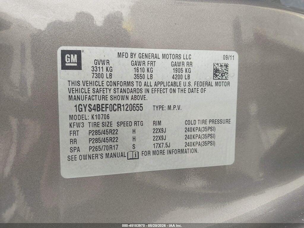 1GYS4BEF0CR120655 2012 CADILLAC ESCALADE photo no. 9