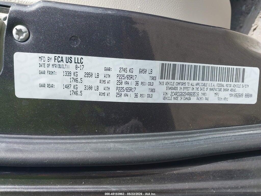 2C4RDGBG5HR869516 2017 DODGE GRAND CARAVAN photo no. 9