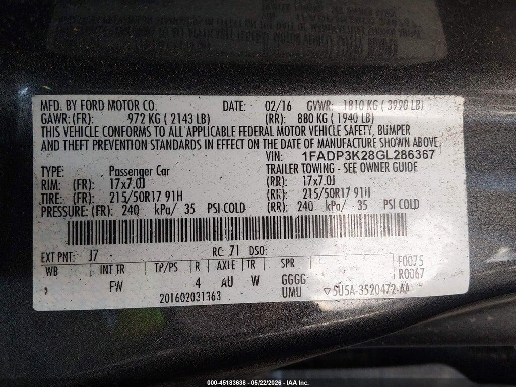 1FADP3K28GL286367 2016 FORD FOCUS photo no. 9